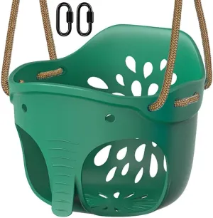 Dolibest Heavy Duty High Back Full Bucket Toddler Swing Seat with Locking Carabiners and Adjustable Rope, Cute Elephant Shape Design, 600LB Weight Limit (Bucket Swing, Green)