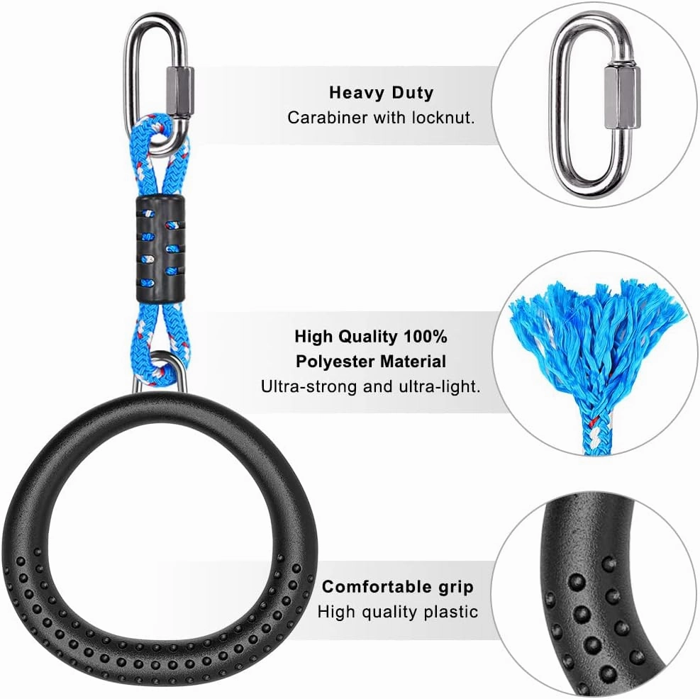 Dolibest 2 Pack of Ninja Gymnastic Rings,Monkey Ring Outdoor Backyard Ninja Accessories Set,Swing Bar Rings Obstacle Course for Training Equipment for Kids,1000LB Capacity