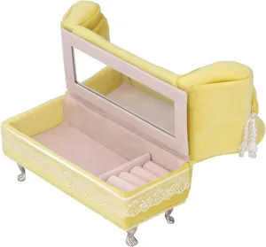 Dollhouse Sofa Simple Sofa Chair Jewelry Box Cream Yellow Necklaces Cardboard Storage Elegant Soft Flannel for Decoration (Chaise Longue(7.1 X 5.1 X 2.8in))
