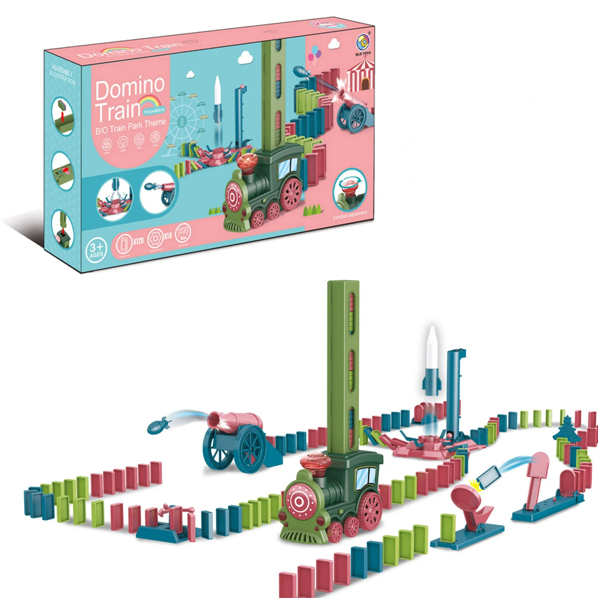 Domino Train Park Set with Lights and Sound - 120 Pieces