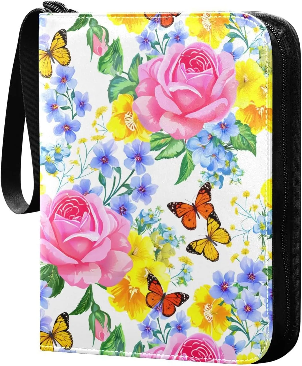 Doodle Colorful Flowers Card Holder, Card Holder Album with 400 Card Slots in 50 Pages for Display, Storage, Portability