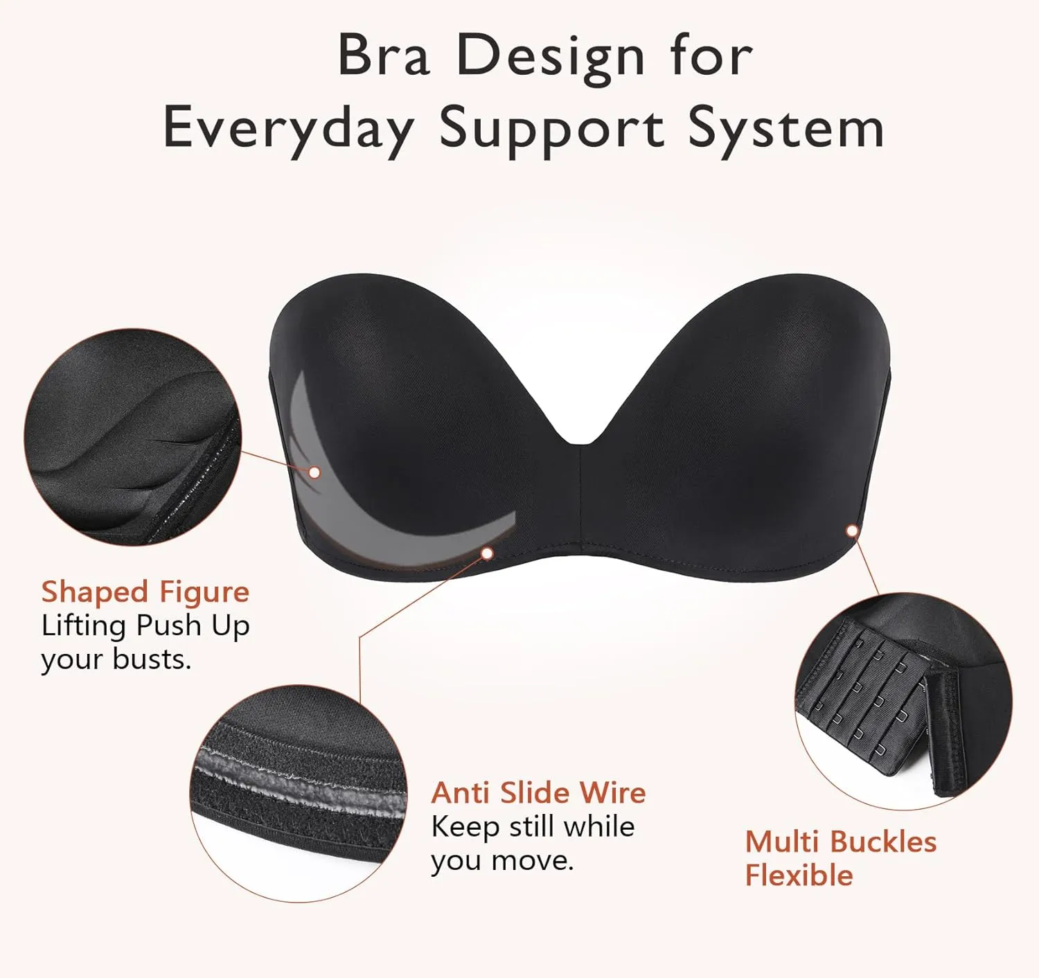 DotVol Women Hand Shape Custom Lift Invisible Wirefree Anti-Slip Strapless Push Up Bra
