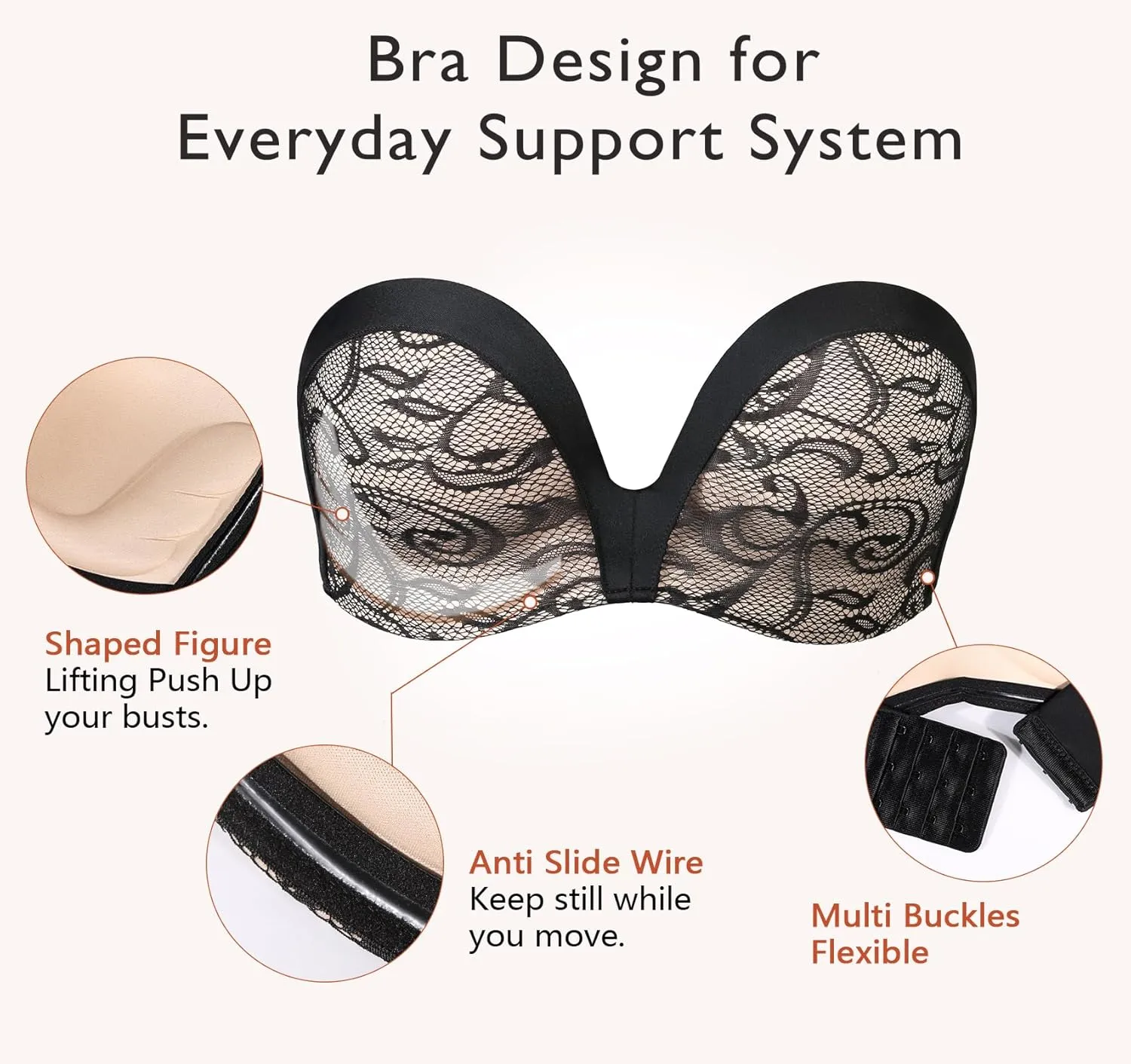 DotVol Women Hand Shape Custom Lift Invisible Wirefree Anti-Slip Strapless Push Up Bra