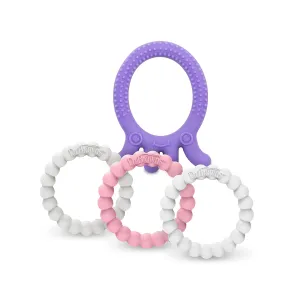 Dr. Brown's Flexees Friends Silicone Teether Purple Octopus Dr. Brown’s Flexees Beaded Teether Rings,100% Silicone,Soft & Easy to Hold,Encourages Self-Soothe,3 Pack, Pink, White, BPA Free 3m 