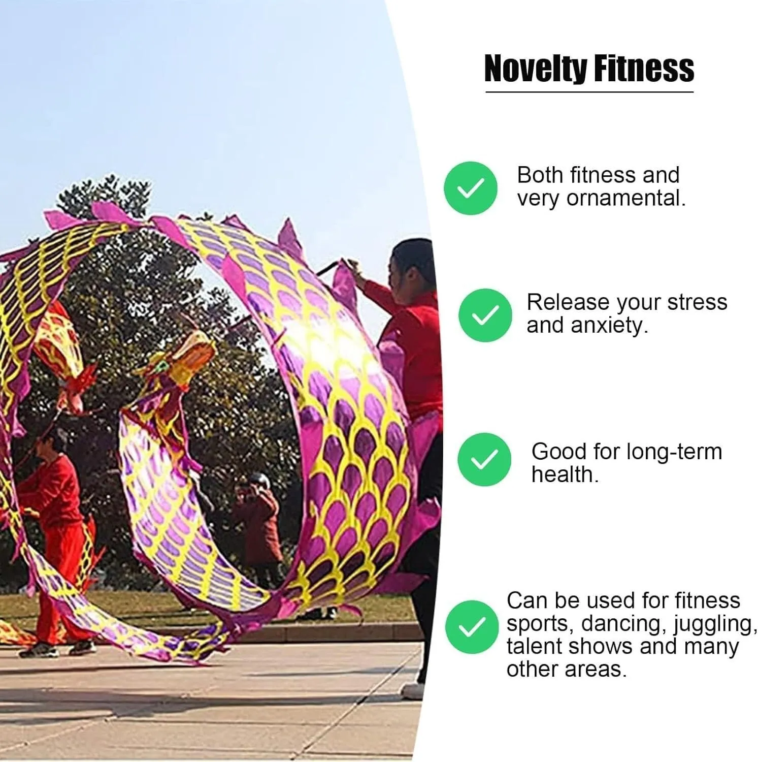 Dragon Poi Long Dance Dragon Poi Ribbon, Small Size Fitness Shaking Dragon Ribbon with Weighted Ball ＆ Dragon Body, Colorful Dragon Streamer (Size : 2 m (6.5 ft)), YYLWL0424