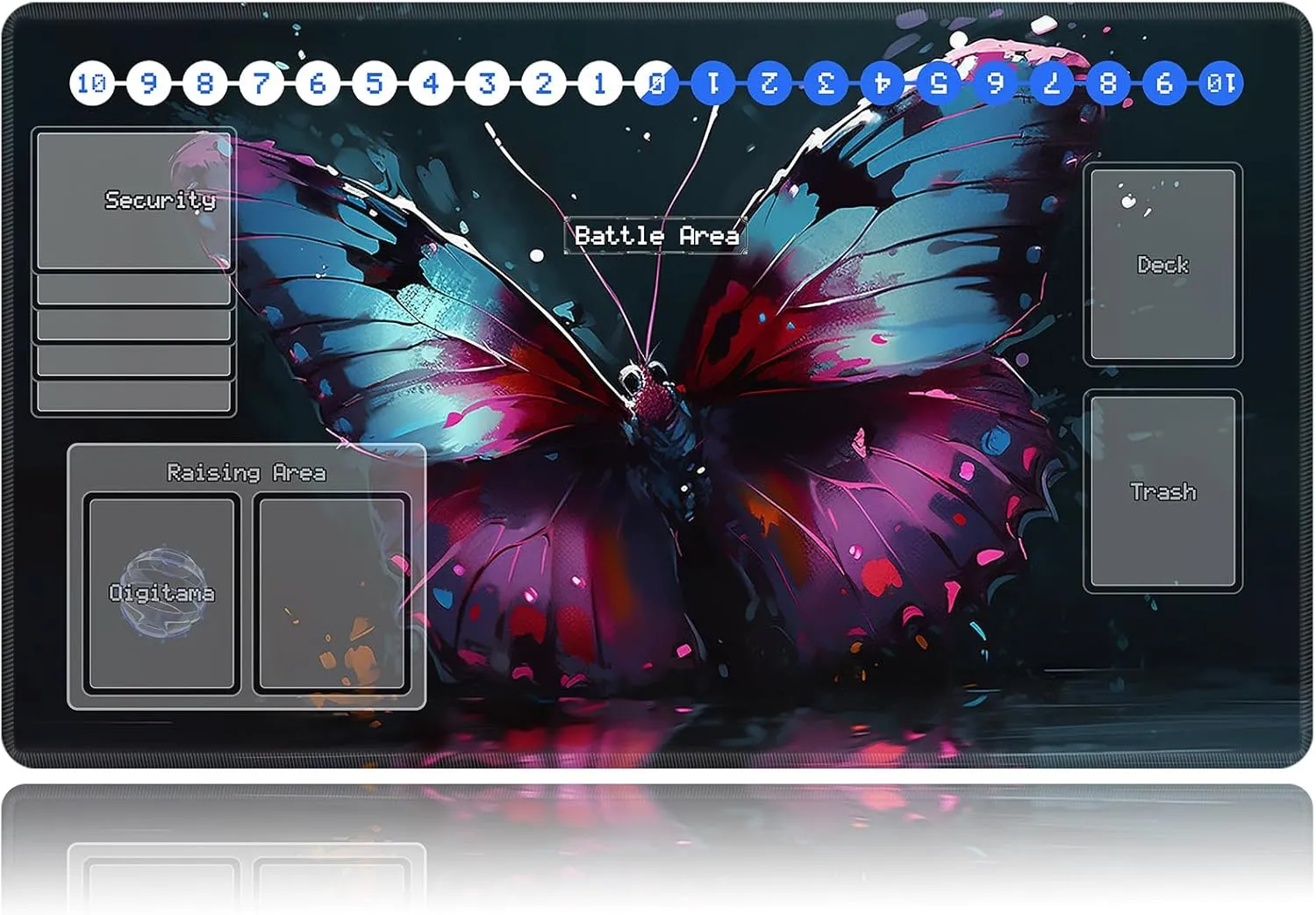 Duel Playma for DTCG, Card Game Mat Non-Slip Rubber Base and Stitched, 24 x 14 in TCG Play Mat with Zones for CCG and Other Card Games, Colorful Butterfly
