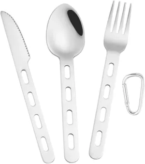 Durable Stainless Steel Cutlery 3 Sets Camping Cutlery Carabiner Kit Reusable Tableware Kit Serving Sets for Lunch Box