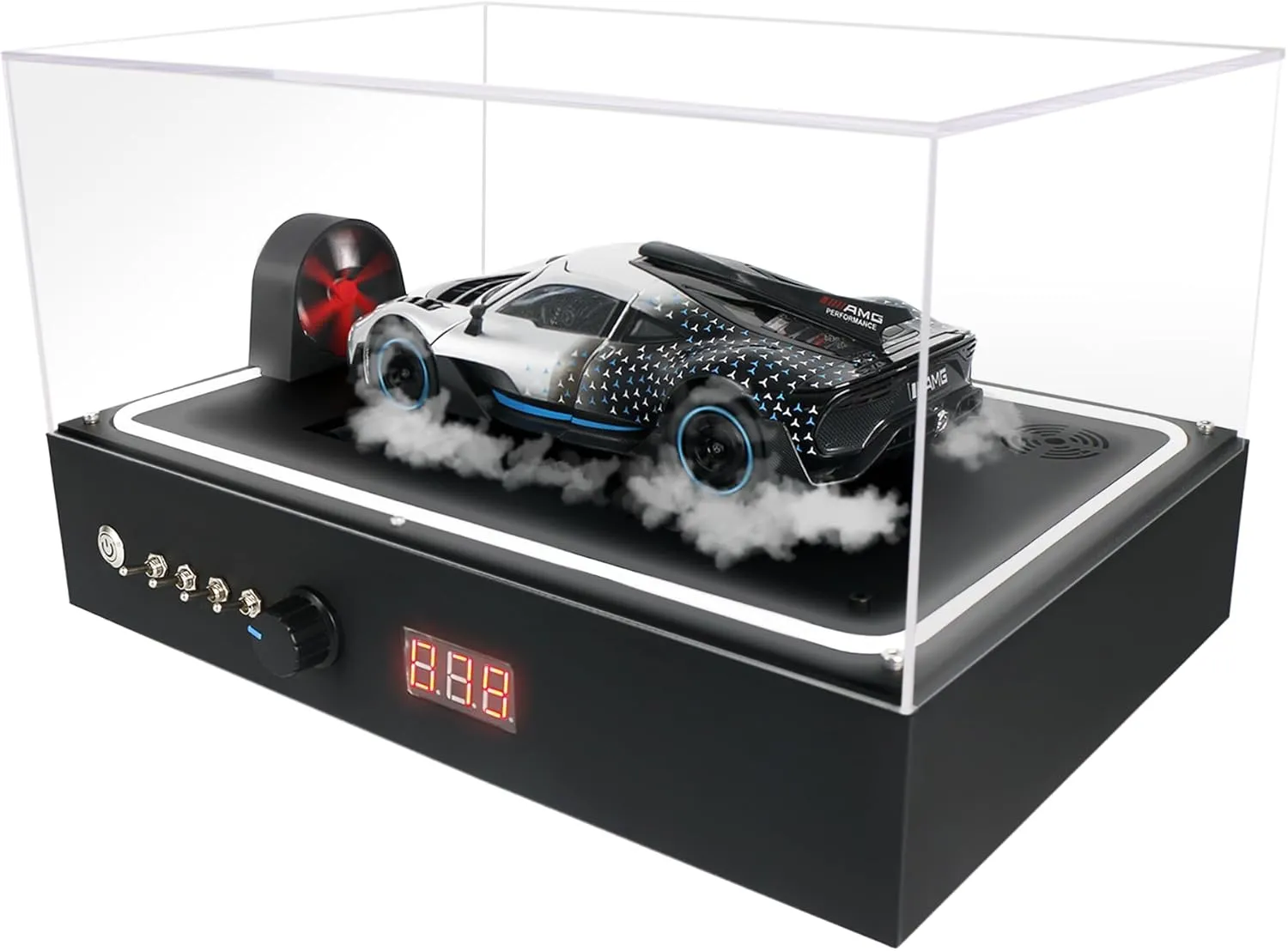 Dyno Racing Functional Display Case with Light and Smoke for 1:24, 1:32 Diecast Model Cars and Motorcycles, Adjustable Dynamic Roller, Turbo Fan for Race Car Gift for Adults/ Kids 6 