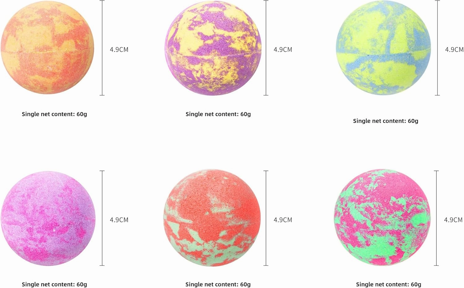 Each 60g 18 Mixed Balls Extract Natural Plant Essential Oils, Mixed Color Bath Balls, Quick Dissolving Bath Salt Balls, Bubble Bath Balls Essential Oil Bath Balls, Explosive Bath Salt Balls