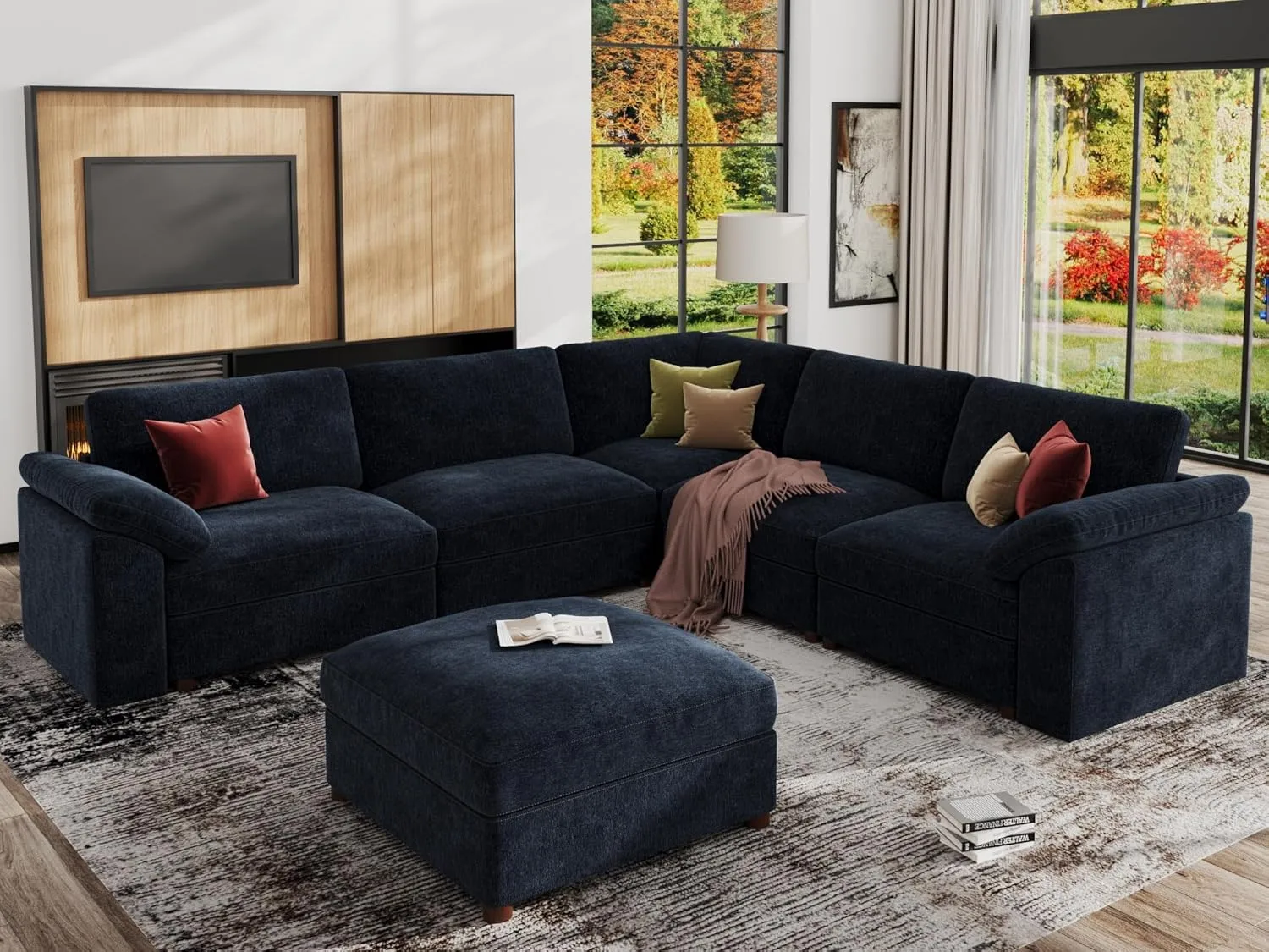 EASE MOOSE Modular Sectional Couch,Chenille Large L Shape Sectional Sofa Modern Luxury Deep seat Modular Sofa Removable and Washable,Blue