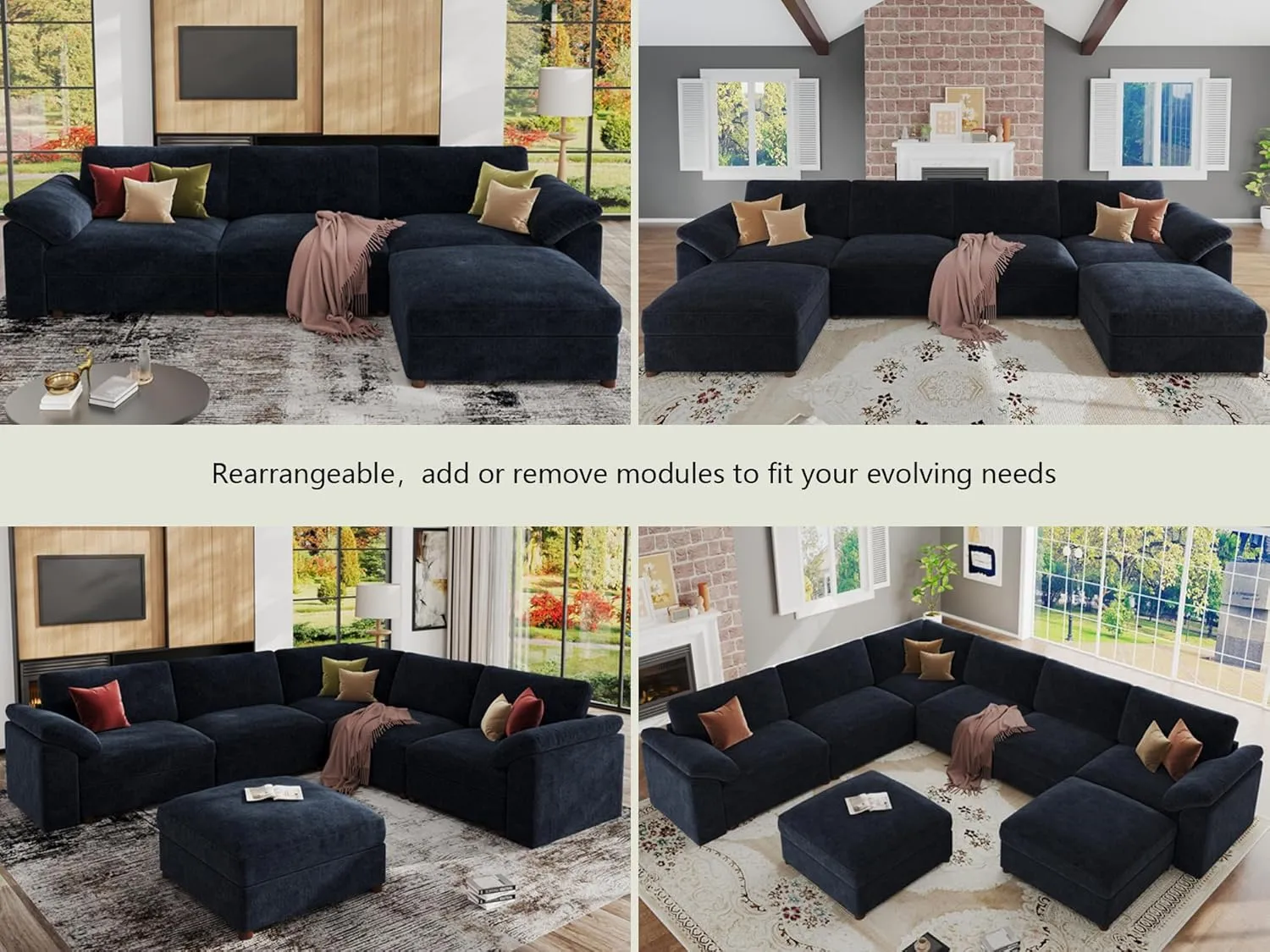 EASE MOOSE Modular Sectional Couch,Chenille Large L Shape Sectional Sofa Modern Luxury Deep seat Modular Sofa Removable and Washable,Blue