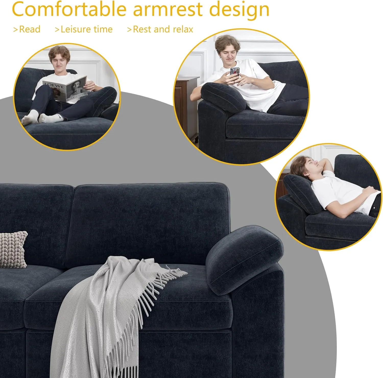 EASE MOOSE Modular Sectional Couch,Chenille Large L Shape Sectional Sofa Modern Luxury Deep seat Modular Sofa Removable and Washable,Blue