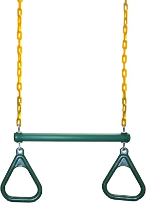 Eastern Jungle Gym Heavy-Duty Ring Trapeze Bar Combo, Large 20" Trapeze Swing Bar with Triangular Gymnastic Rings and Pinch-Free Coated Swing Chains 43" Long
