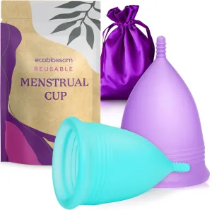 EcoBlossom Reusable Menstrual Cup Set - The Most Reliable Medical Grade Silicone Period Cups - Comfortably use for 12 Hours (Small & Large)