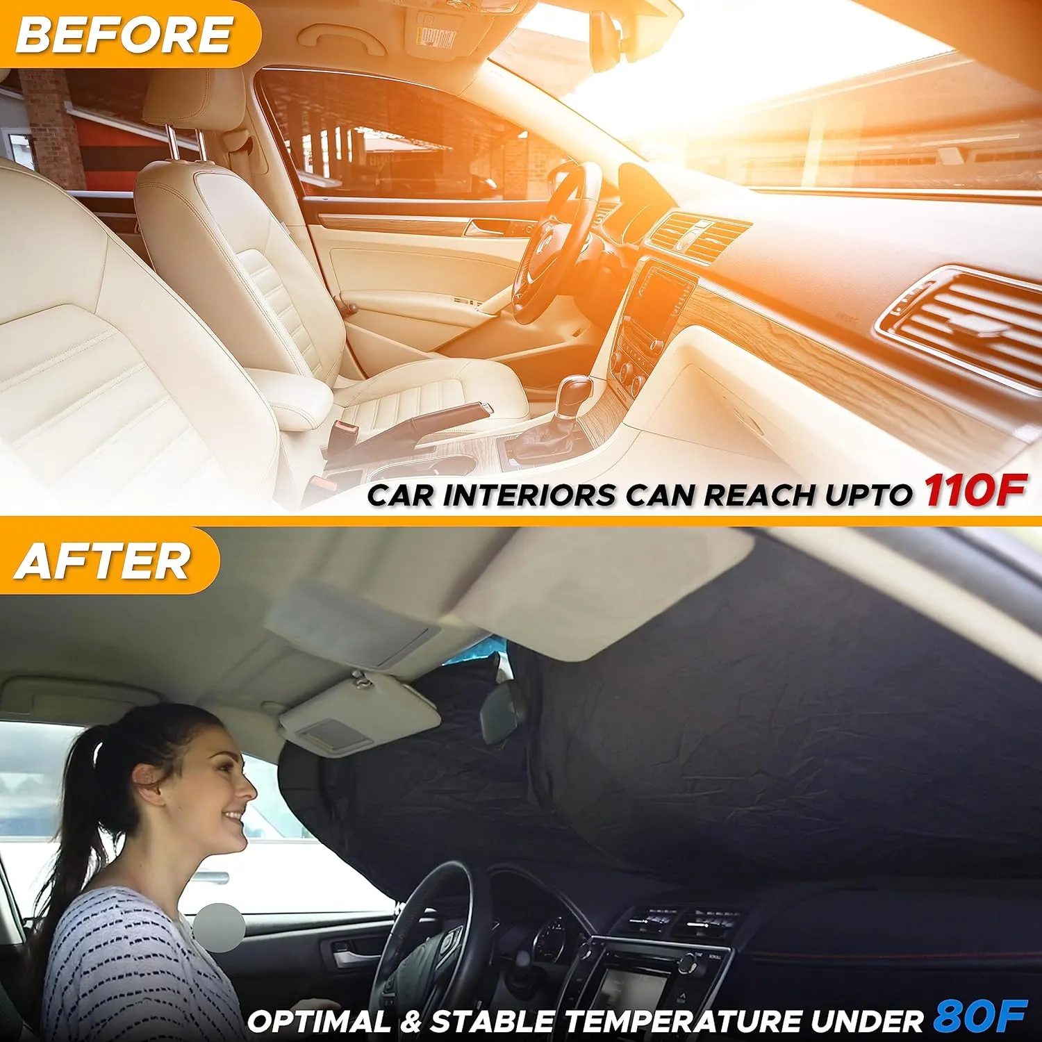 EcoNour Foldable Sunshade for Car Windshield | Dashboard Shield for Your Vehicle | Auto Window Shades for UV Rays and Sun Screen Protection | XXXX-Large (75 inches x 37 inches)