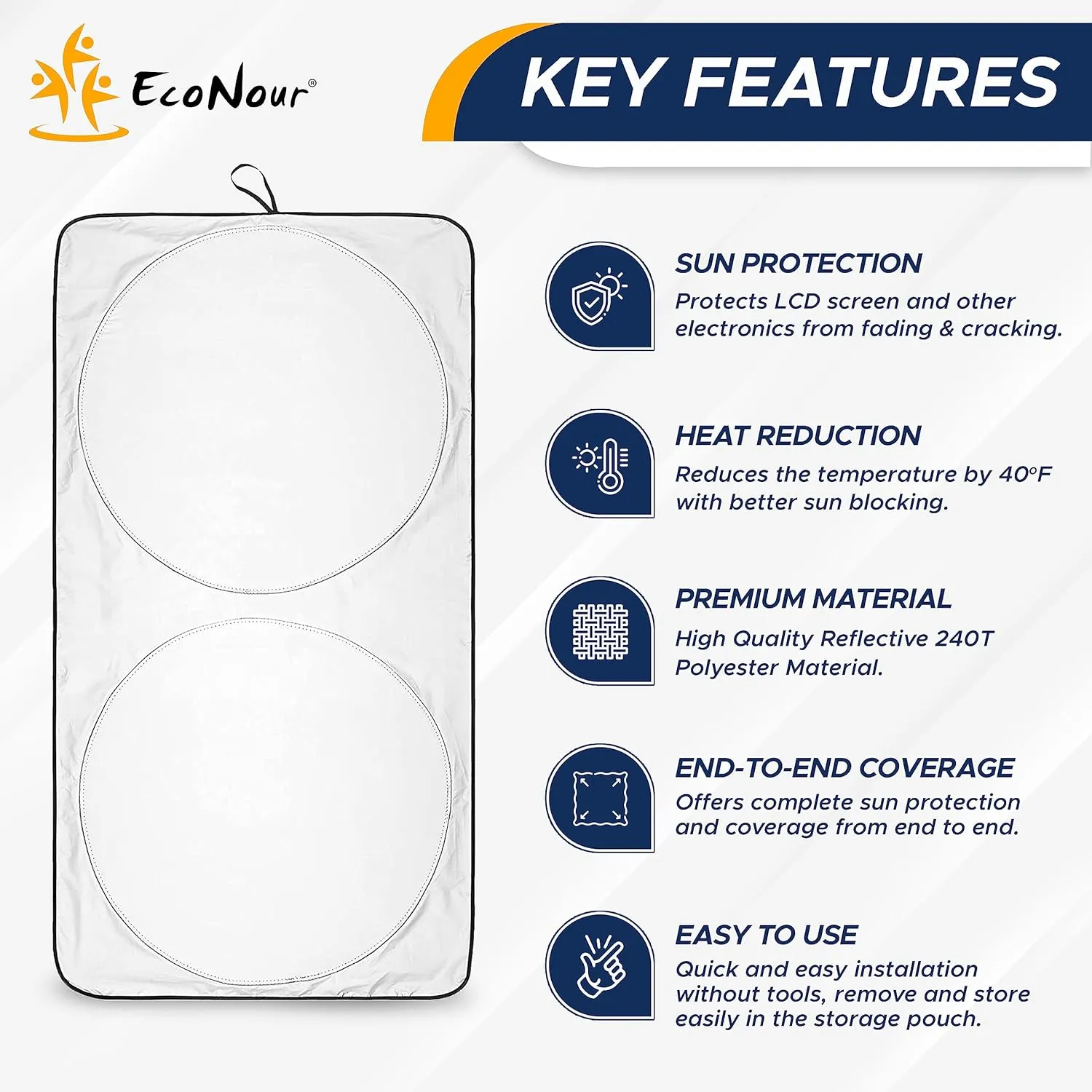 EcoNour Foldable Sunshade for Car Windshield | Dashboard Shield for Your Vehicle | Auto Window Shades for UV Rays and Sun Screen Protection | XXXX-Large (75 inches x 37 inches)
