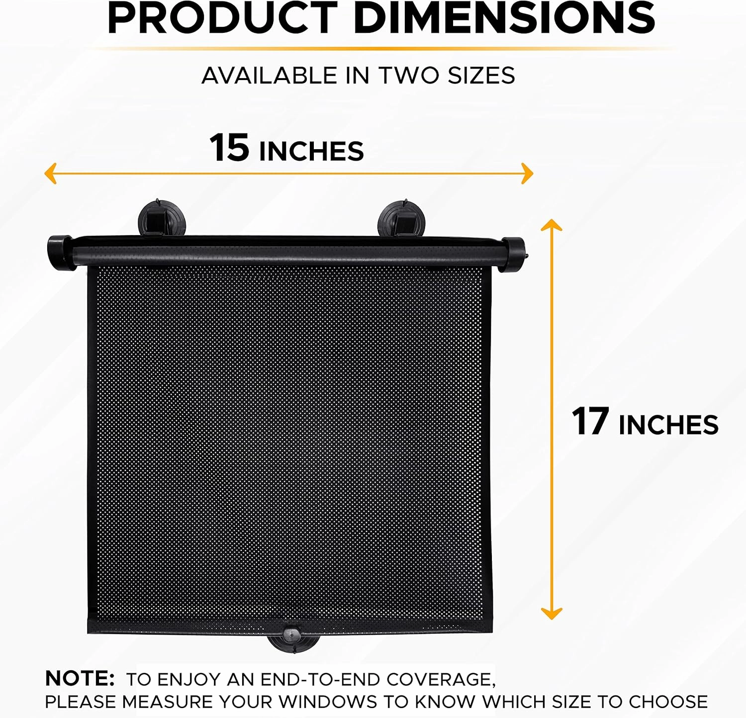 EcoNour Car Side Window Sun Shade (2 Pack) | Retractable Roller Sunshade with 2 Suction Cups for Kids | UV & Sun Glare Protection | Baby Car Accessories (15"x17")
