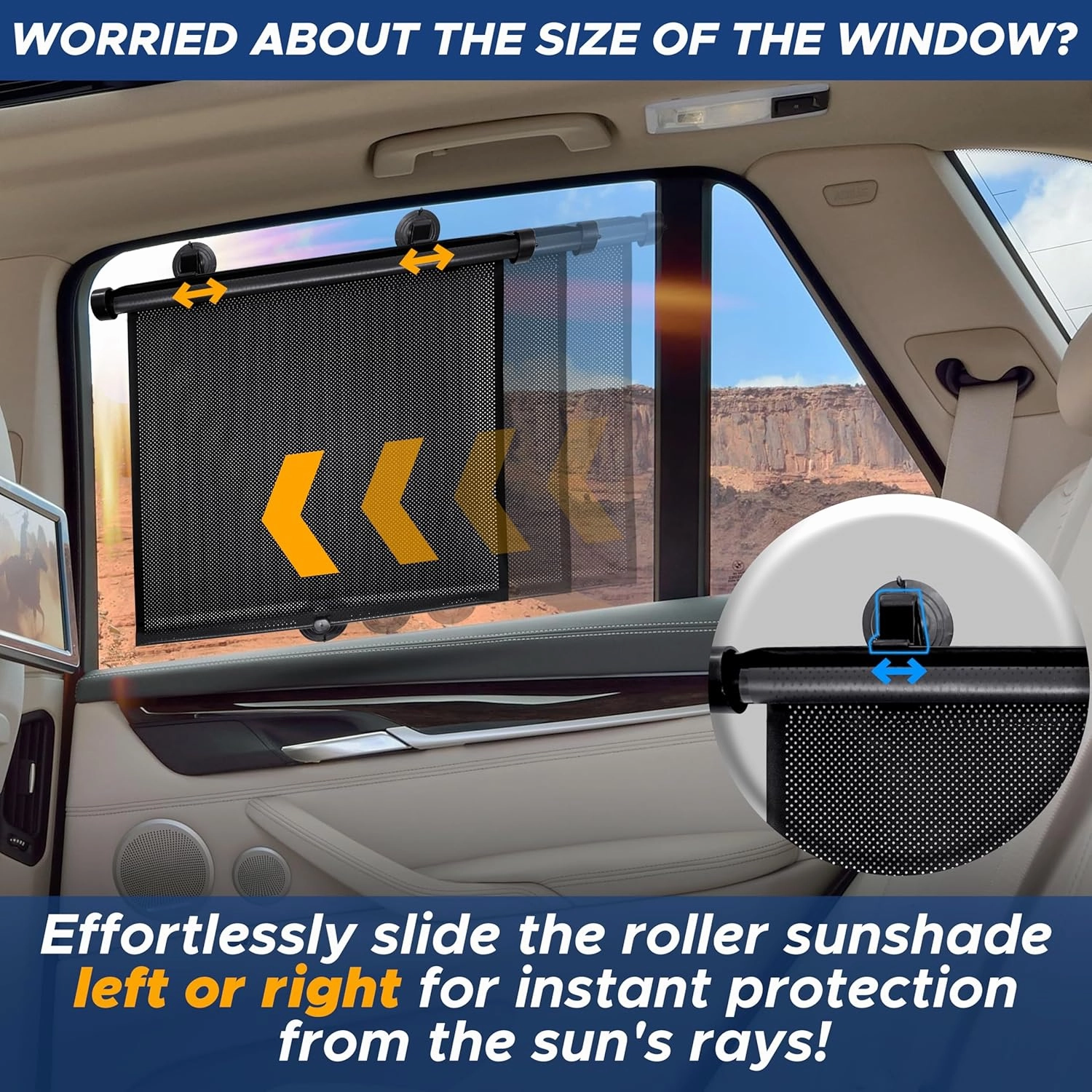 EcoNour Car Side Window Sun Shade (2 Pack) | Retractable Roller Sunshade with 2 Suction Cups for Kids | UV & Sun Glare Protection | Baby Car Accessories (15"x17")