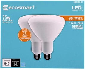 EcoSmart 75-Watt Equivalent BR40 Dimmable LED Light Bulb Soft White (2-Pack)