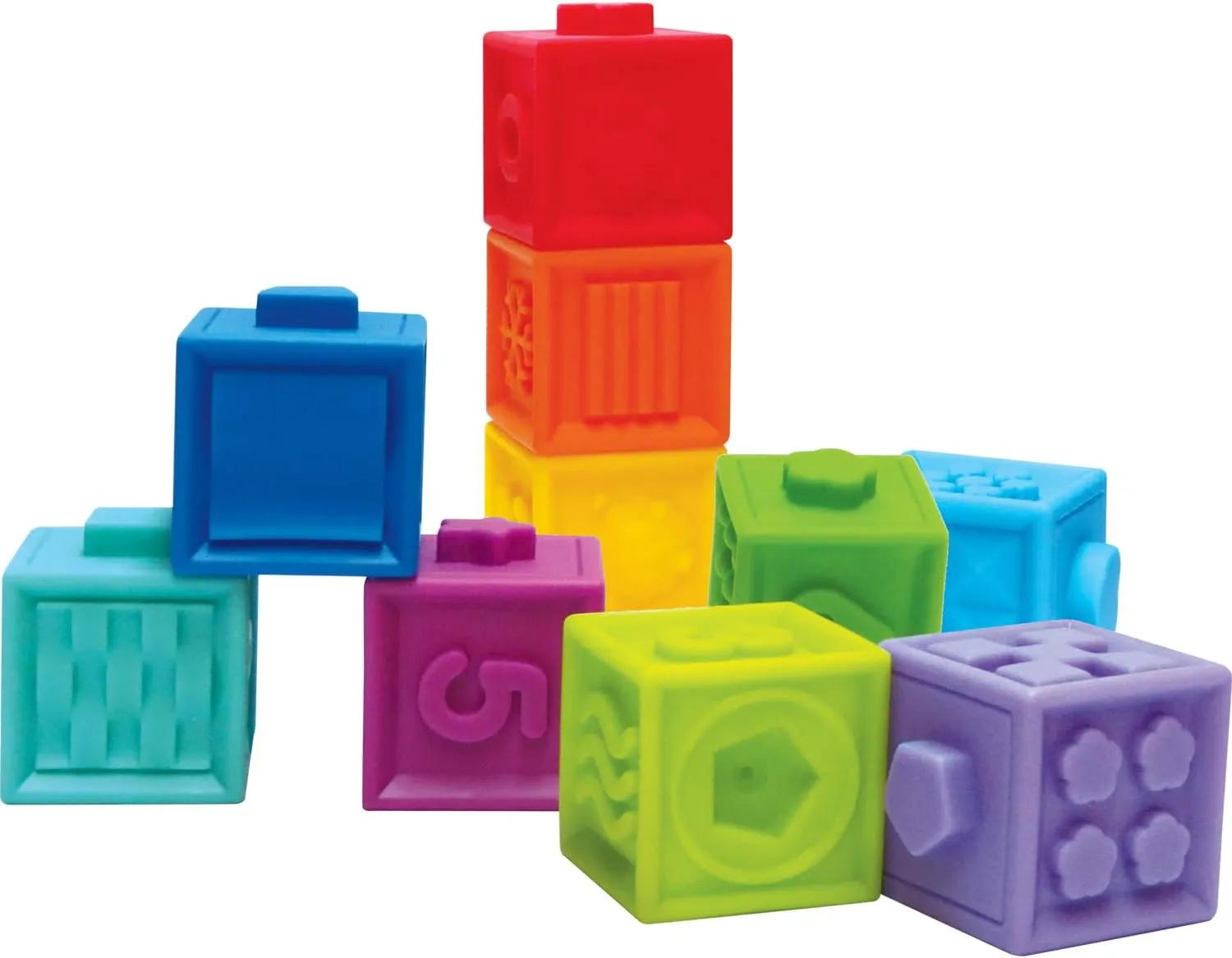 Edushape Pop Soft Baby Blocks - Set of 10 Textured Numbered Stacking Blocks for Building & Development - Soft Blocks for Babies 6-12 Months with Bright Colors that Snap Together to Encourage Learning