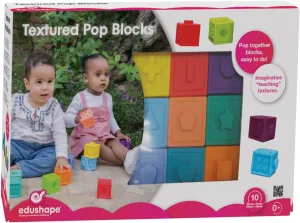 Edushape Pop Soft Baby Blocks - Set of 10 Textured Numbered Stacking Blocks for Building & Development - Soft Blocks for Babies 6-12 Months with Bright Colors that Snap Together to Encourage Learning