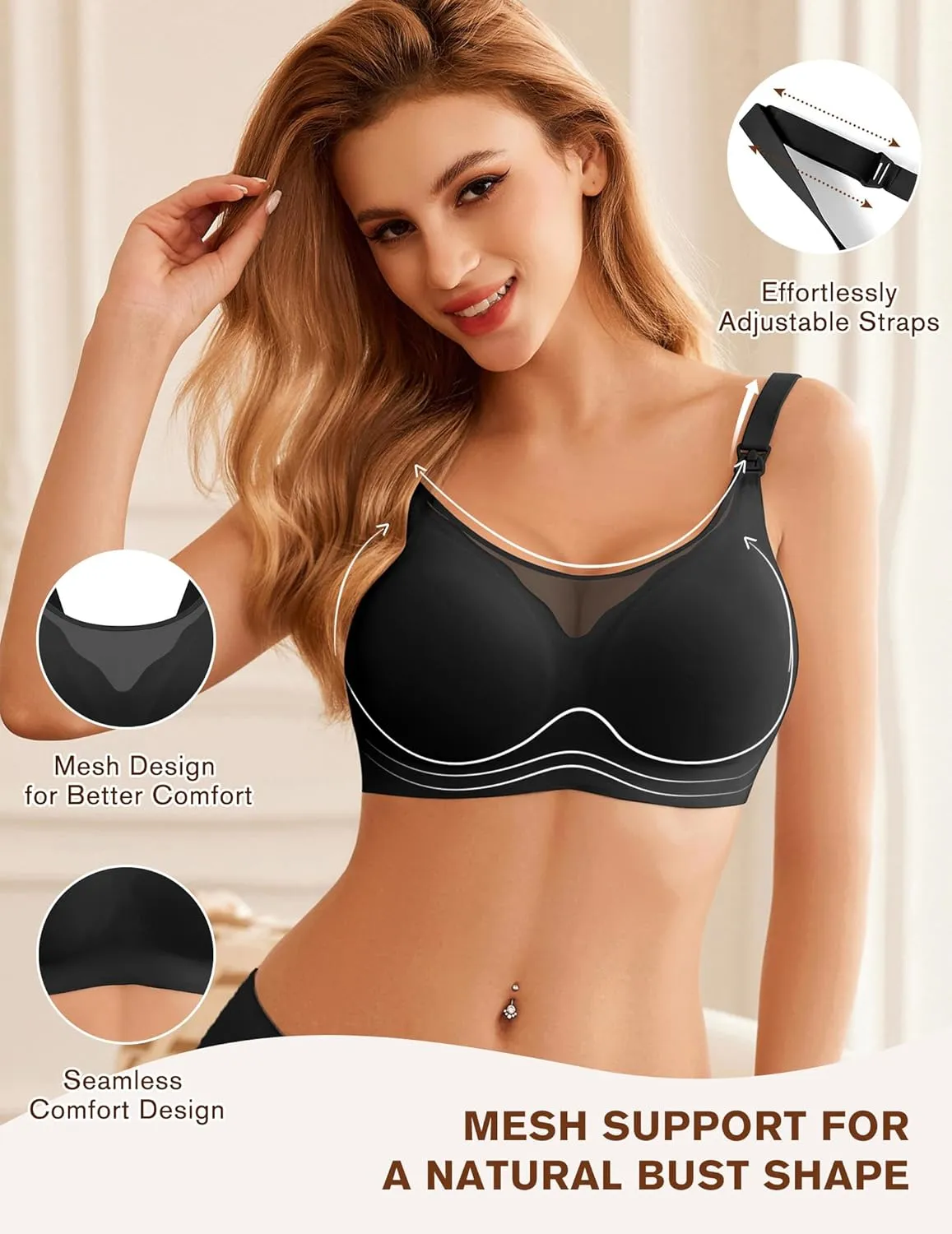 Ekouaer Women Mesh Support Nursing Bra Seamless Ultra Soft Maternity Bras Pregnancy Sleep Bralette with Extra Extenders