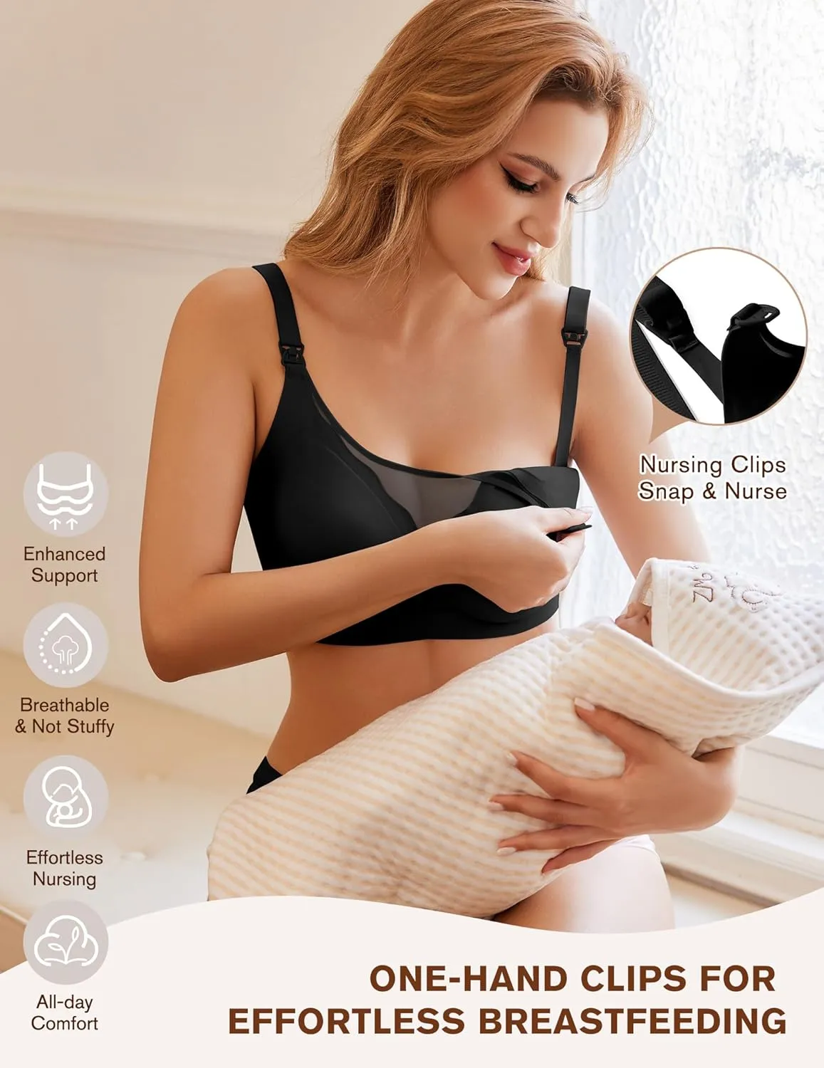 Ekouaer Women Mesh Support Nursing Bra Seamless Ultra Soft Maternity Bras Pregnancy Sleep Bralette with Extra Extenders