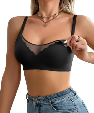 Ekouaer Women Mesh Support Nursing Bra Seamless Ultra Soft Maternity Bras Pregnancy Sleep Bralette with Extra Extenders