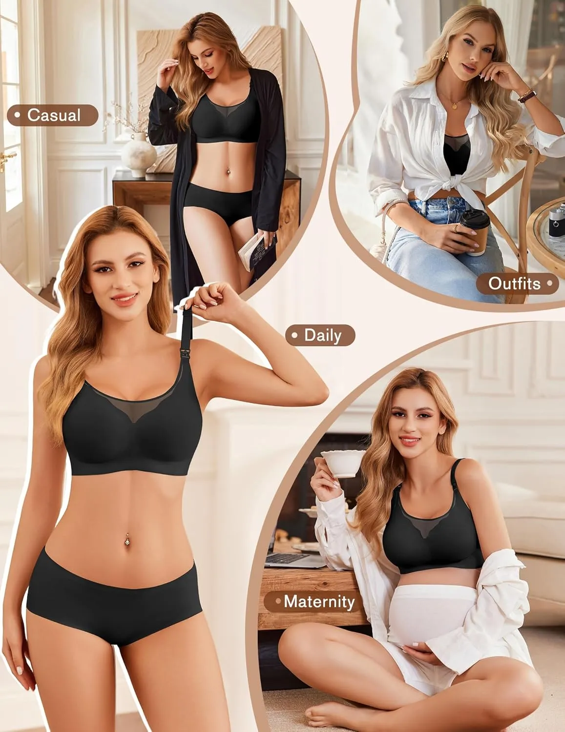 Ekouaer Women Mesh Support Nursing Bra Seamless Ultra Soft Maternity Bras Pregnancy Sleep Bralette with Extra Extenders
