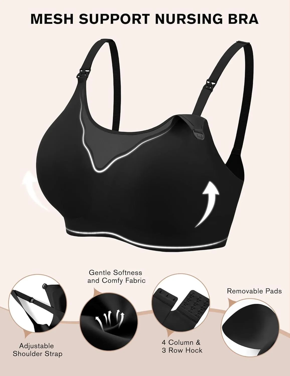 Ekouaer Women Mesh Support Nursing Bra Seamless Ultra Soft Maternity Bras Pregnancy Sleep Bralette with Extra Extenders