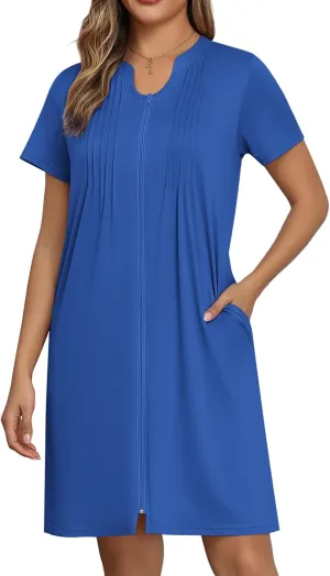 Ekouaer Women Zipper Robes Knit Short Bathrobe Lightweight House Coat with Pockets Soft Nightgown
