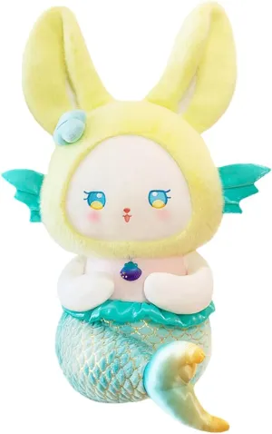 ELAINREN Cute Mermaid Shape Bunny Plush Toy Cuddle Blue Mermaid Fish Stuffed Marine Doll Gifts/14''