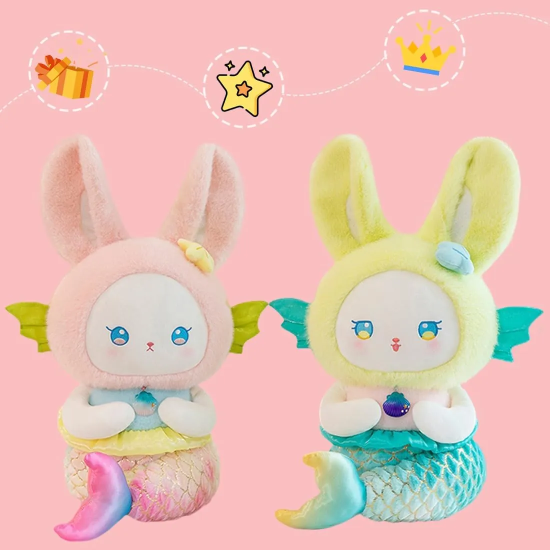 ELAINREN Ultra-Soft Pink Mermaid Stuffed Pillow Cuddle Bunny Shape Mermaid Plush Toy Gifts/14''