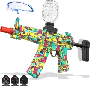Electric Gel Ball Blaster Gun with Pumpable Air, Rechargeable Splat Gun with Top Loading, Automatic Modes for Outdoor Activities and Team Shooting Games, Ages 15 (Colorful)