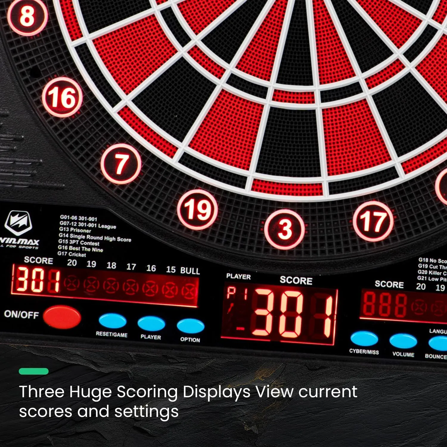 Electronic Dart Board LED Electric Digital Scoreboard Dart Boards for Adults with MDF Cabinet, up to 8 Players, 34 Games,355 Variations - 12 Soft Tip Darts & 100 Replacement tips - Great for Game Room