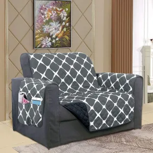 Elegant Comfort Luxury Bloomingdale Pattern Reversible 2-Tones Quilted Furniture Protector Slipcover with Smart Pockets and Elastic Straps, Great for Pets and Kids, Black/Gray, Chair