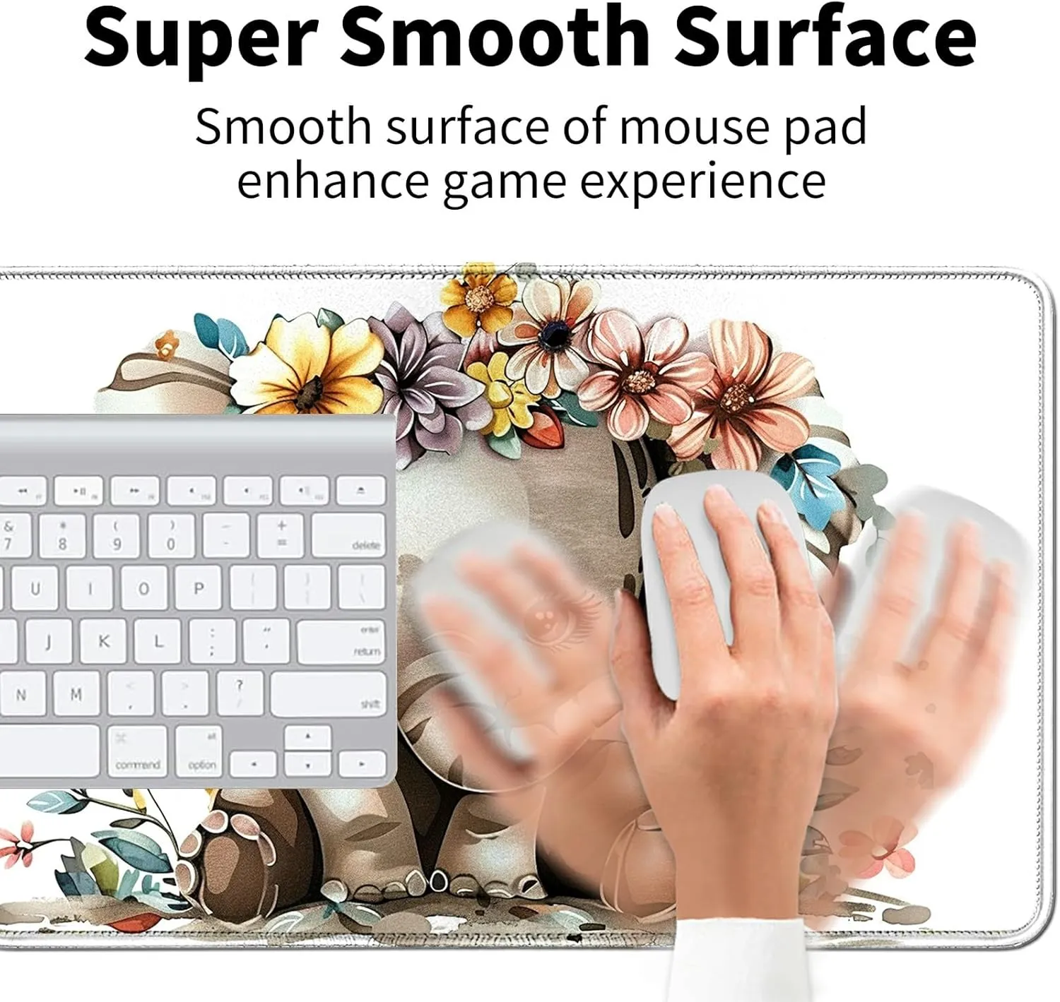 Elephant with Colorful Flowers Card Mat for MTG & TCG Playmat Mouse Pad,23.6" x 13.8" Game Mat Trading Card Game Playmats Table Mat Perfect for Card Games Video Games Computer Office