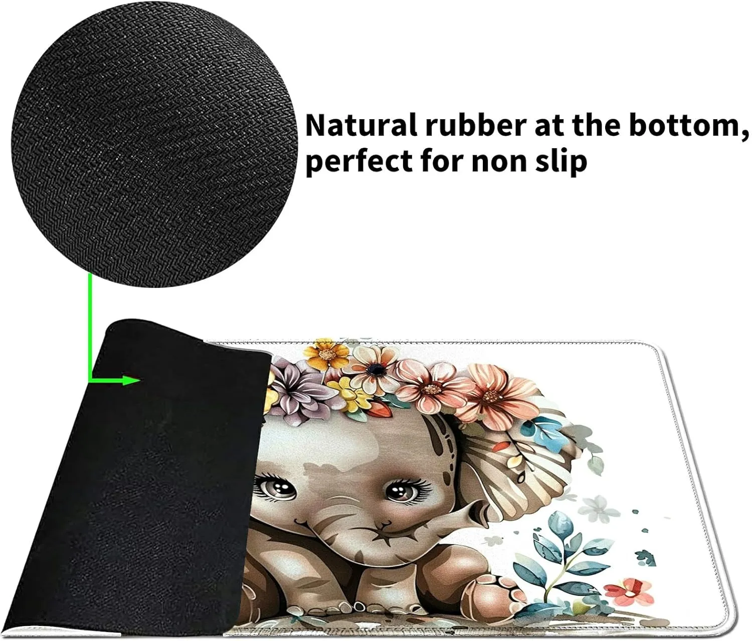 Elephant with Colorful Flowers Card Mat for MTG & TCG Playmat Mouse Pad,23.6" x 13.8" Game Mat Trading Card Game Playmats Table Mat Perfect for Card Games Video Games Computer Office