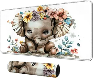Elephant with Colorful Flowers Card Mat for MTG & TCG Playmat Mouse Pad,23.6" x 13.8" Game Mat Trading Card Game Playmats Table Mat Perfect for Card Games Video Games Computer Office