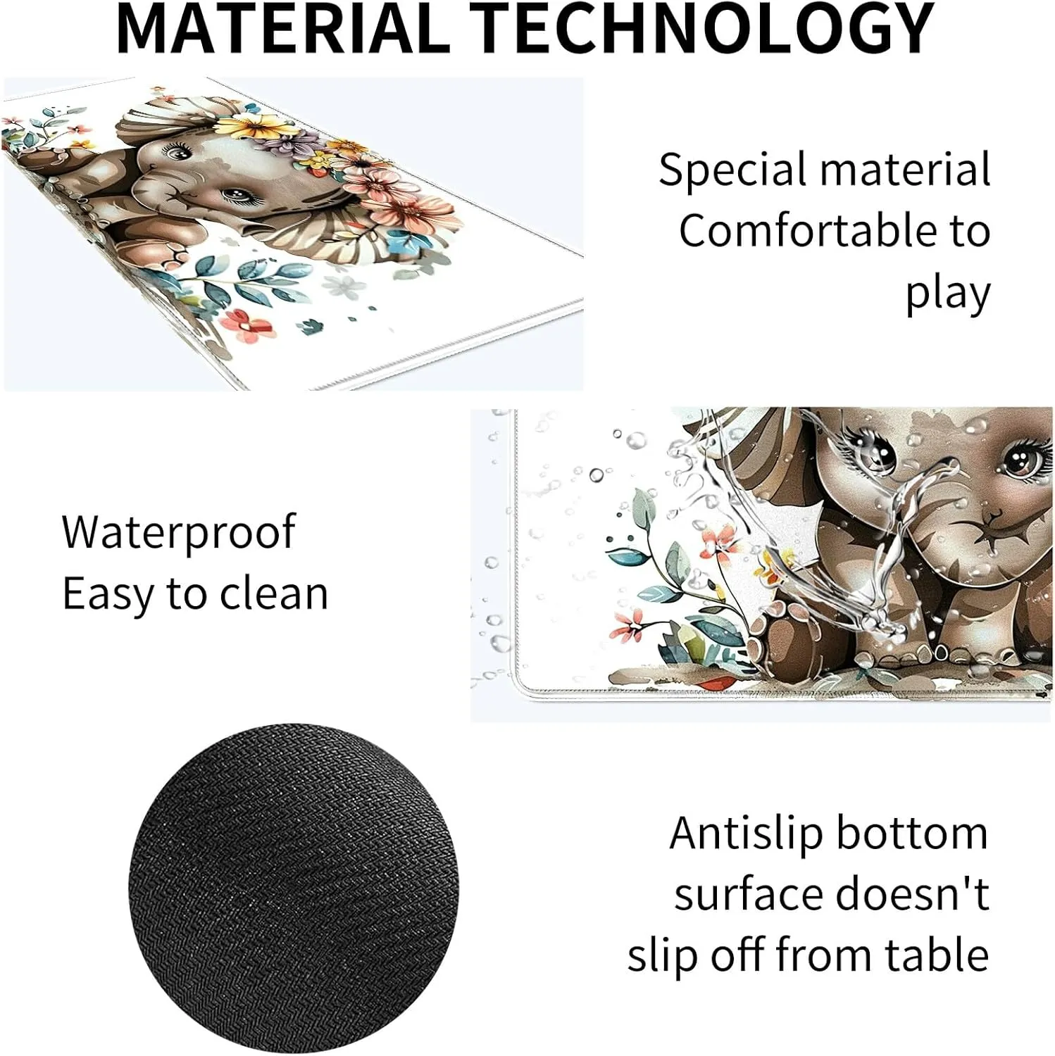 Elephant with Colorful Flowers Card Mat for MTG & TCG Playmat Mouse Pad,23.6" x 13.8" Game Mat Trading Card Game Playmats Table Mat Perfect for Card Games Video Games Computer Office
