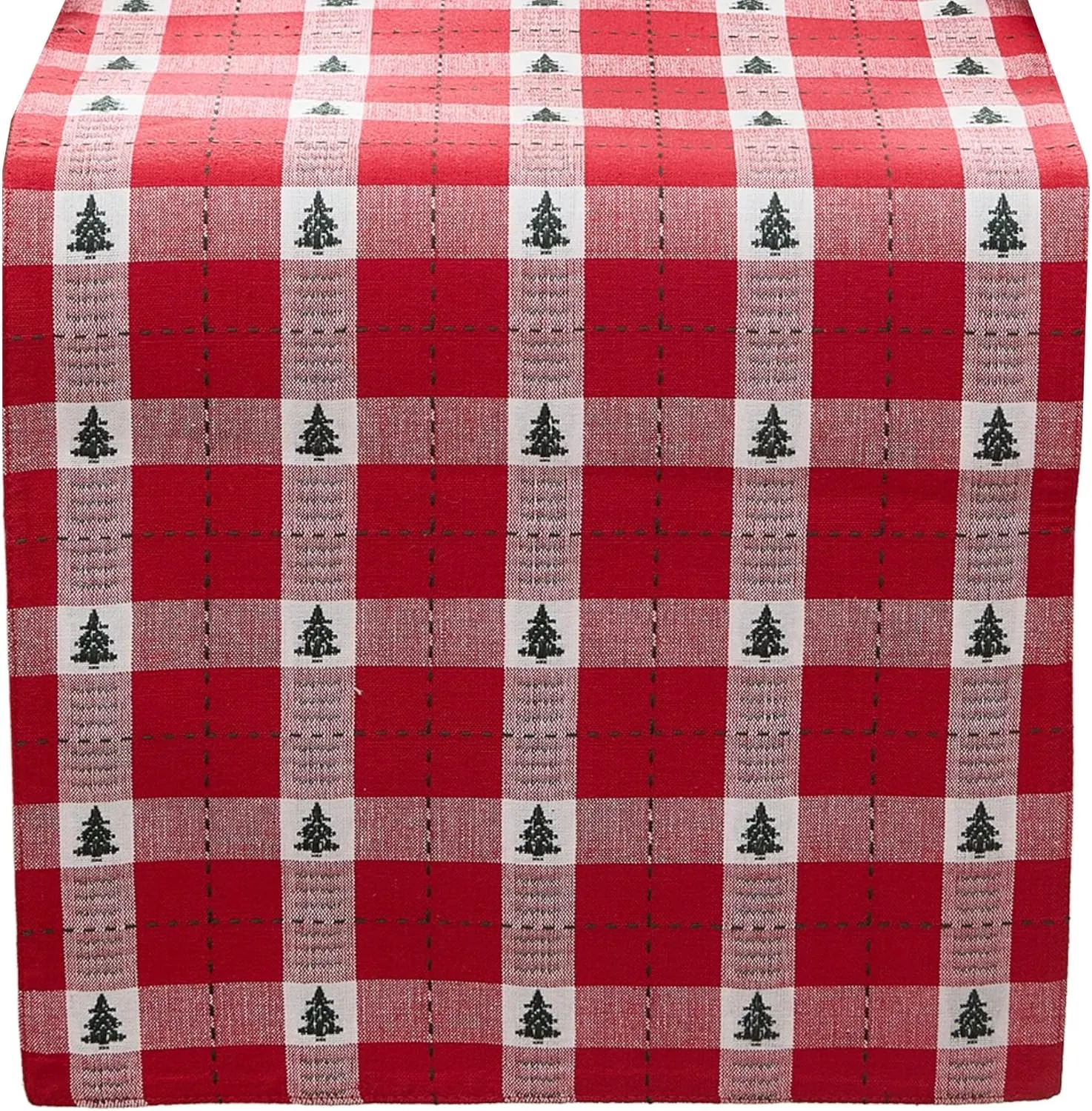 Elrene Home Fashions Sherwood Tree Dobby Christmas/Holiday Cotton Dining Table or Console Runner, 13"x70", Red