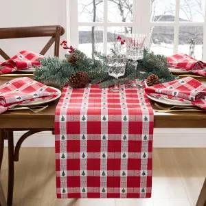 Elrene Home Fashions Sherwood Tree Dobby Christmas/Holiday Cotton Dining Table or Console Runner, 13"x70", Red