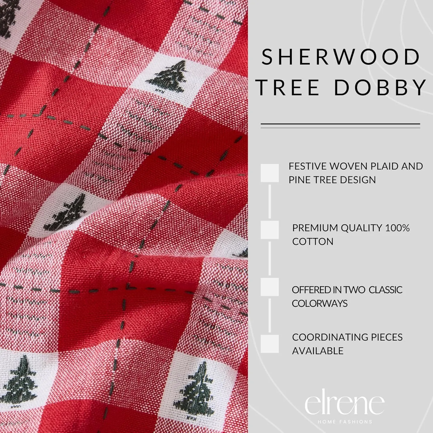Elrene Home Fashions Sherwood Tree Dobby Christmas/Holiday Cotton Dining Table or Console Runner, 13"x70", Red