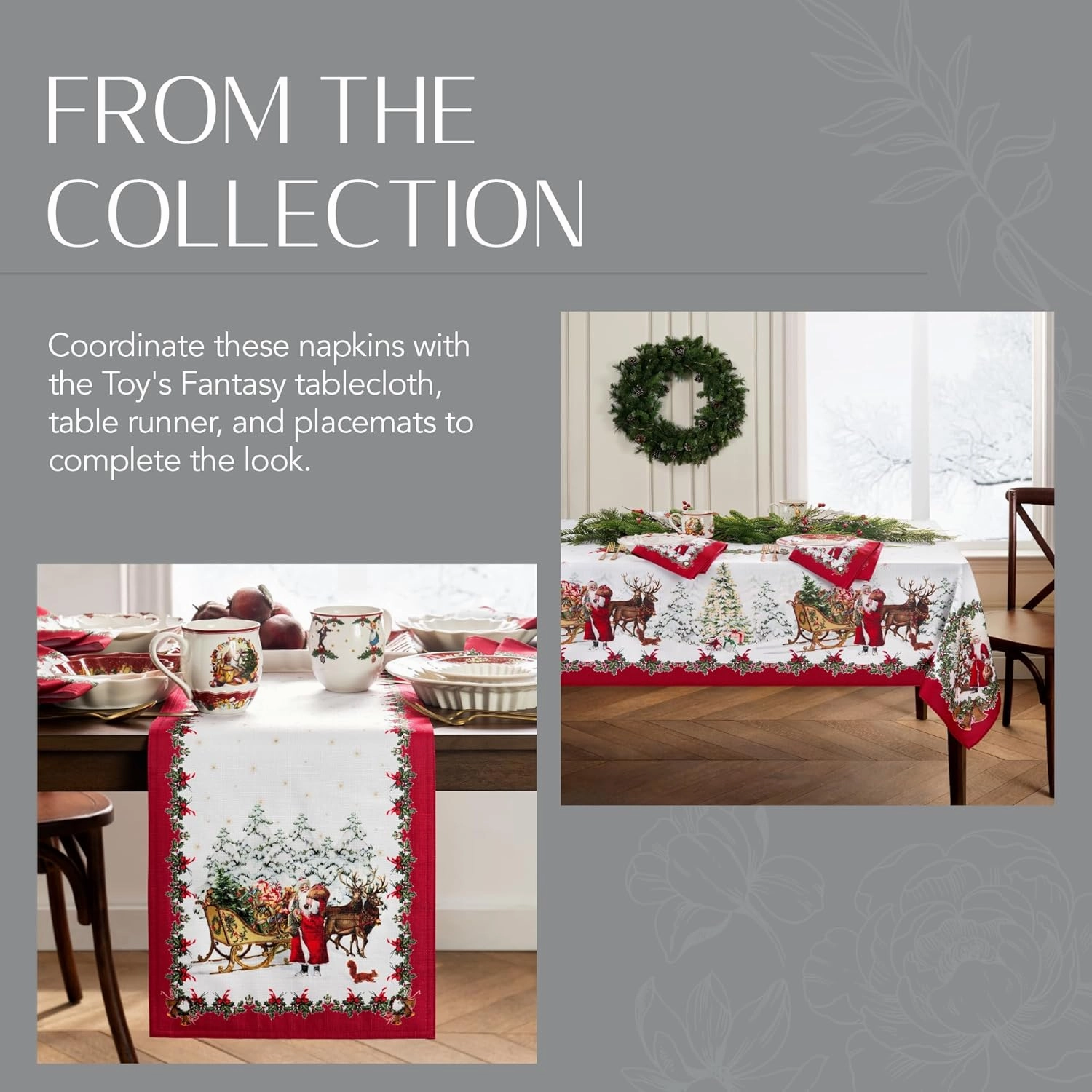 Elrene Home Fashions Villeroy & Boch Toy's Fantasy Holiday Engineered Napkins, Set of 4, 17"x17", Multi
