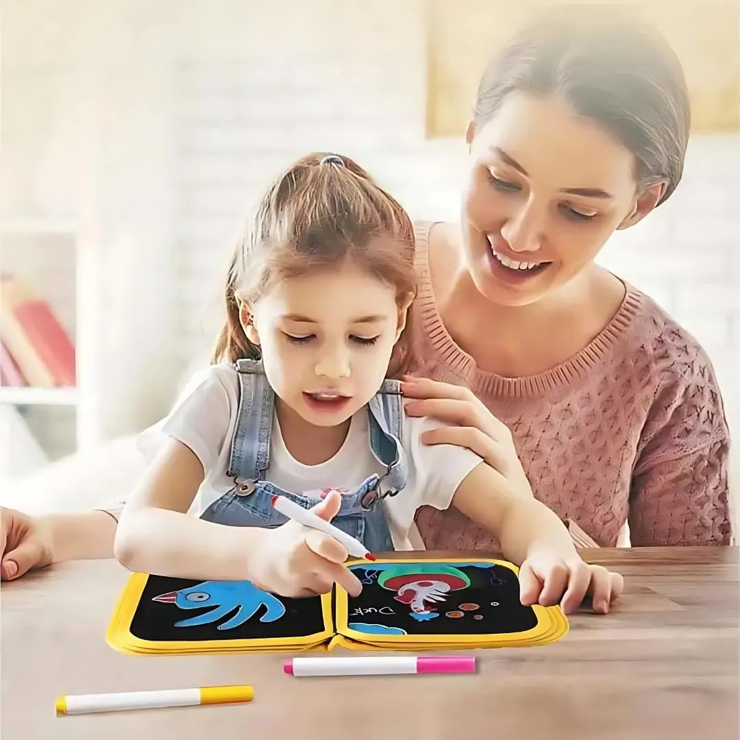 Erasable Doodle Colouring Book for Kids & Toddlers Portable Reusable Drawing Pad with Wet Wipes & Colors Pens - Art Set for Boys and Girls (Princess Castle (10 Sided))