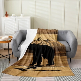 Erosebridal Camping Fleece Blanket Twin 60x80 Inch Safari Bear Flannel Blanket for Kids Men Women Safari Wildlife Nature Scenery Black Beige Microfiber Fuzzy Plush Throw