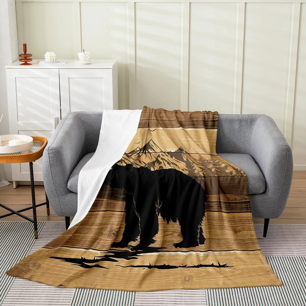 Erosebridal Camping Fleece Blanket Twin 60x80 Inch Safari Bear Flannel Blanket for Kids Men Women Safari Wildlife Nature Scenery Black Beige Microfiber Fuzzy Plush Throw