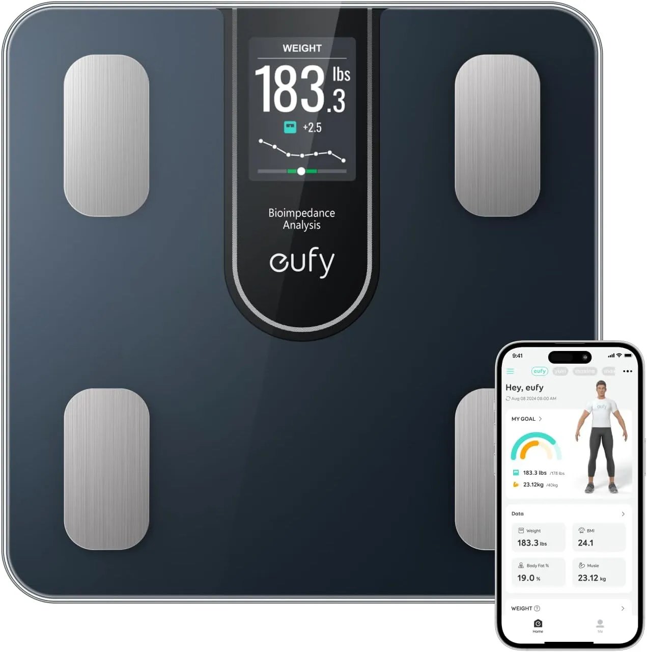 eufy Smart Scale C20, Digital Bathroom Body Fat Scale with Large TFT Screen, All-in-One Display for Offline Use, Bluetooth Scale for Body Weight with 16 Metrics, BMI, Multi-Modes, High Accuracy