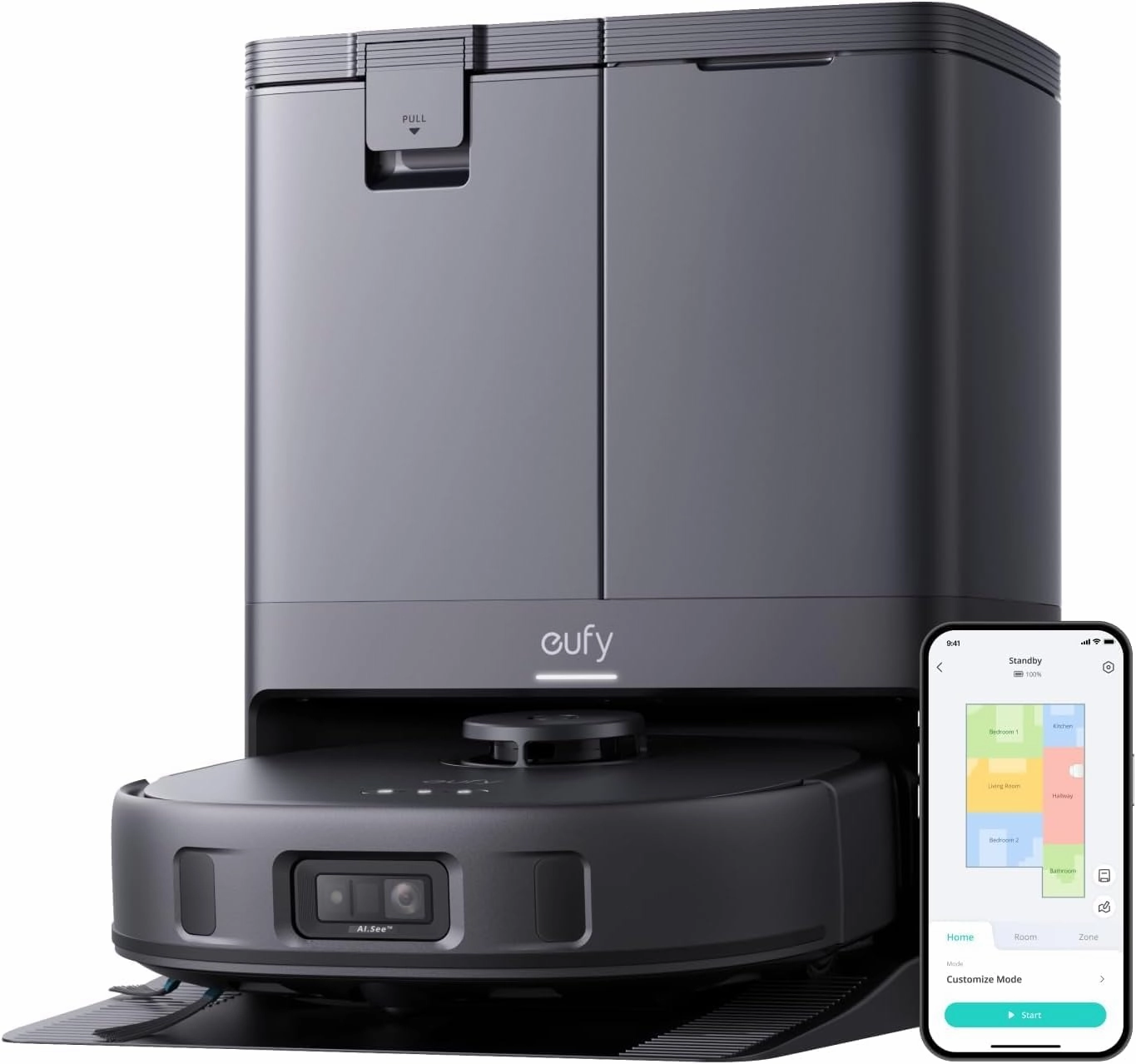 eufy Renewed X10 Pro Omni Robot Vacuum and Mop Combo, 8,000 Pa Suction, Dual Mops with 12 mm Auto-Lift and Carpet Detection, AI Obstacle Avoidance, Auto Mop Washing, Auto Drying, Self-Emptying