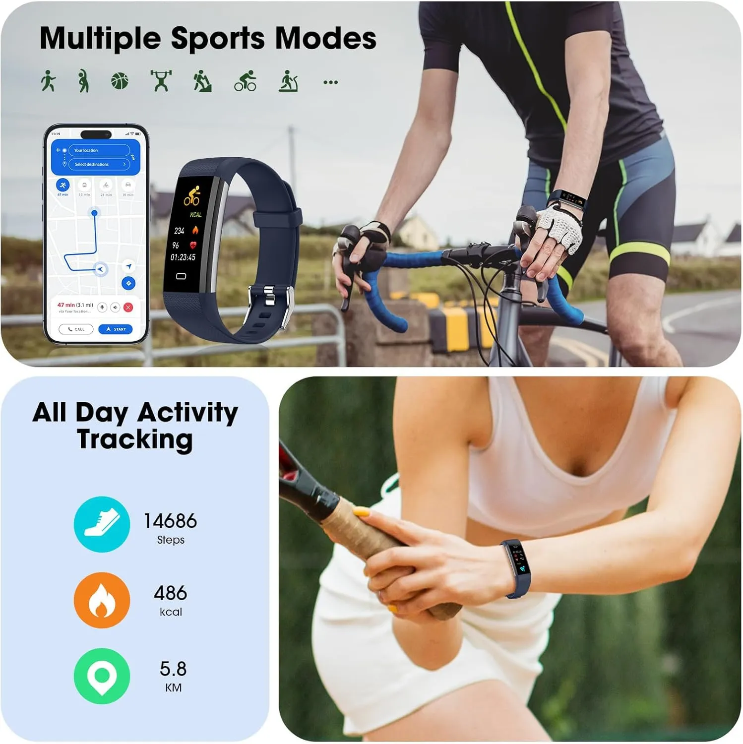 EURANS Fitness Tracker with Heart Rate Blood Oxygen Monitor, Activity Tracker Sleep Monitor Health Tracker, Smart Watch Pedometer Step Calories Counter, Fitness Watches for Men Women